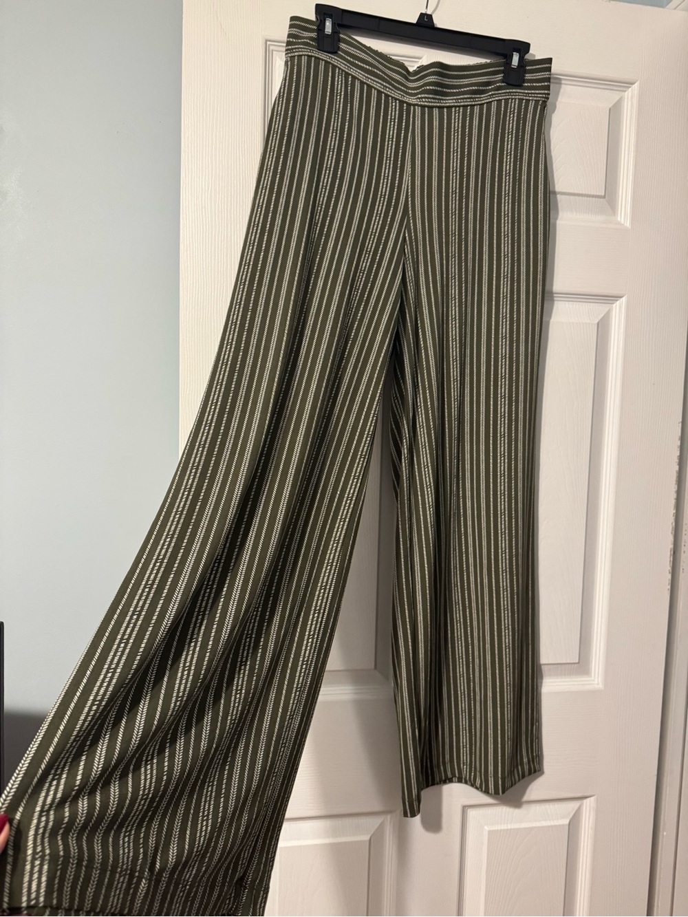 Three dots Olive Striped Wide-Leg Pants